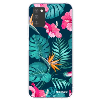 Picasee Samsung Galaxy A02s A025G Hülle - Transparentes Silikon - Pink Monstera