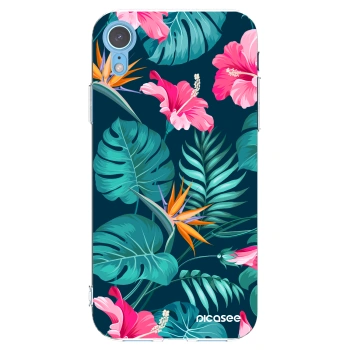 Picasee Apple iPhone XR Hülle - Transparentes Silikon - Pink Monstera