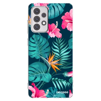 Picasee Samsung Galaxy A52s 5G A528B Hülle - Transparentes Silikon - Pink Monstera