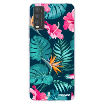 Picasee Vivo Y20s Hülle - Transparentes Silikon - Pink Monstera