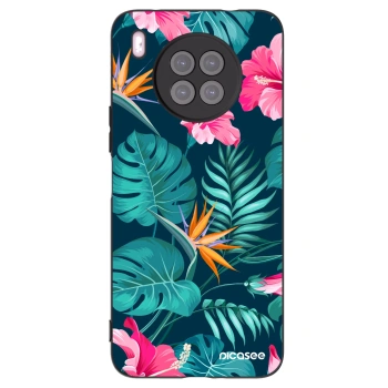 Picasee Huawei Nova 8i Hülle - Schwarzes Silikon - Pink Monstera