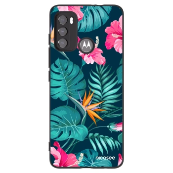 Picasee Motorola Moto G60 Hülle - Schwarzes Silikon - Pink Monstera