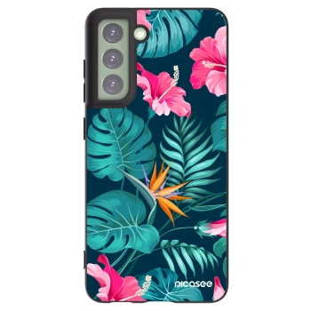 Picasee Samsung Galaxy S21 FE 5G Hülle - Schwarzes Silikon - Pink Monstera