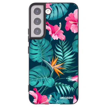 Picasee Samsung Galaxy S22 5G Hülle - Schwarzes Silikon - Pink Monstera
