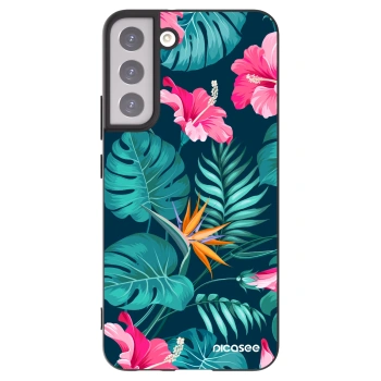 Picasee Samsung Galaxy S22+ 5G Hülle - Schwarzes Silikon - Pink Monstera