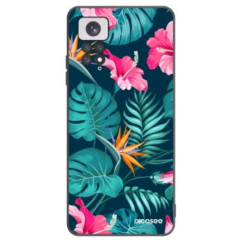 Picasee Xiaomi Redmi Note 11 Hülle - Schwarzes Silikon - Pink Monstera