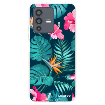 Picasee Vivo V23 5G Hülle - Transparentes Silikon - Pink Monstera