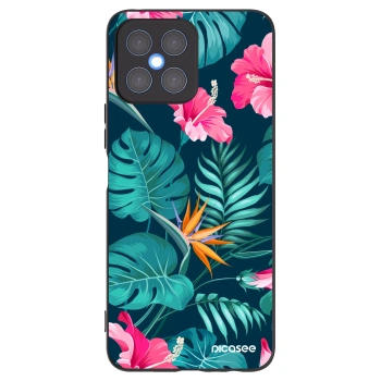 Picasee Honor X8 4G Hülle - Schwarzes Silikon - Pink Monstera
