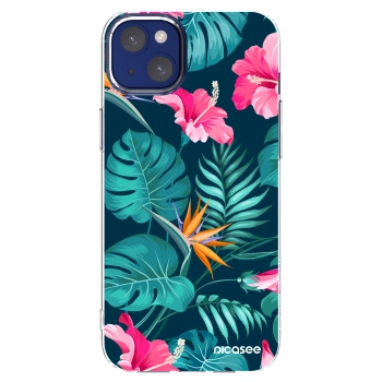 Picasee Apple iPhone 14 Plus Hülle - Transparentes Silikon - Pink Monstera