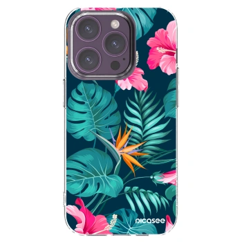 Picasee Apple iPhone 14 Pro Hülle - Transparentes Silikon - Pink Monstera