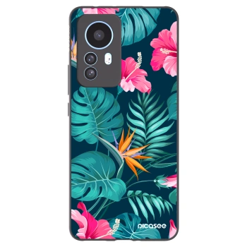 Picasee Xiaomi 12T Pro Hülle - Schwarzes Silikon - Pink Monstera