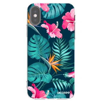 Picasee Apple iPhone X/XS Hülle - Transparentes Silikon - Pink Monstera
