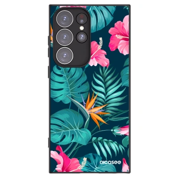 Picasee Samsung Galaxy S23 Ultra 5G Hülle - Schwarzes Silikon - Pink Monstera