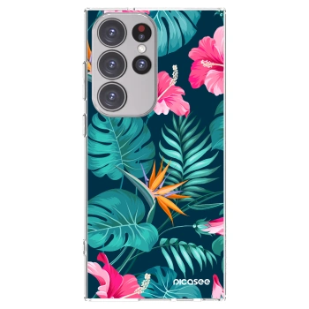 Picasee Samsung Galaxy S23 Ultra 5G Hülle - Transparentes Silikon - Pink Monstera