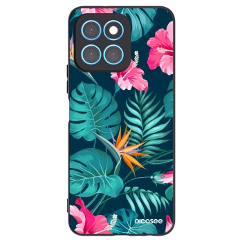 Picasee Honor X8 5G Hülle - Schwarzes Silikon - Pink Monstera