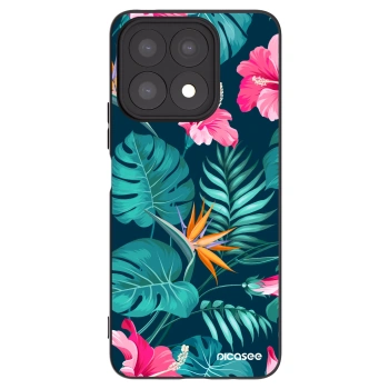Picasee Honor X8a Hülle - Schwarzes Silikon - Pink Monstera