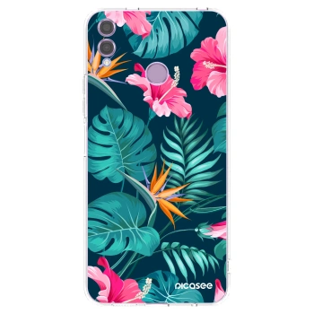 Picasee Honor 8X Hülle - Transparentes Silikon - Pink Monstera