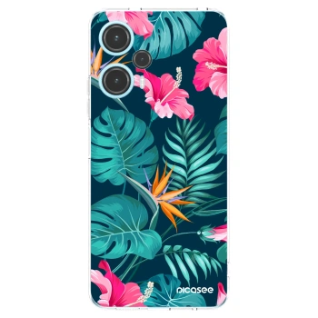 Picasee Xiaomi Poco F5 Hülle - Transparentes Silikon - Pink Monstera