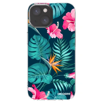Picasee Apple iPhone 15 Hülle - Transparentes Silikon - Pink Monstera