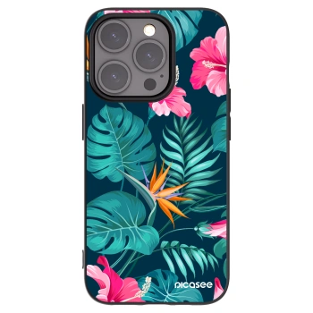Picasee Apple iPhone 15 Pro Hülle - Schwarzes Silikon - Pink Monstera