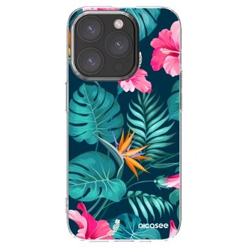 Picasee Apple iPhone 15 Pro Hülle - Transparentes Silikon - Pink Monstera