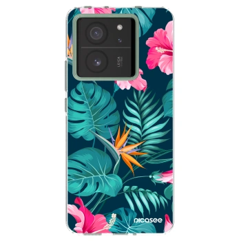 Picasee Xiaomi 13T Pro Hülle - Transparentes Silikon - Pink Monstera