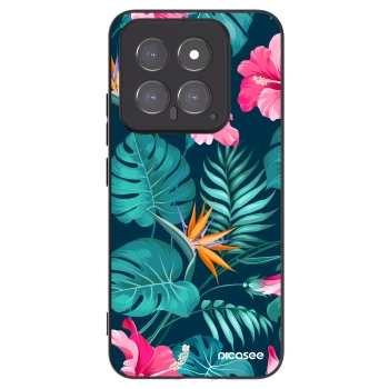 Picasee Xiaomi 14 Hülle - Schwarzes Silikon - Pink Monstera
