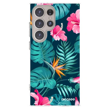Picasee Samsung Galaxy S24 Ultra S928B 5G Hülle - Transparentes Silikon - Pink Monstera