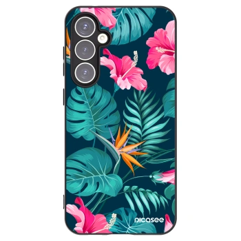 Picasee Samsung Galaxy S23 FE S711B Hülle - Schwarzes Silikon - Pink Monstera