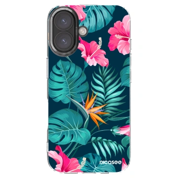Picasee Apple iPhone 16 Hülle - Transparentes Silikon - Pink Monstera