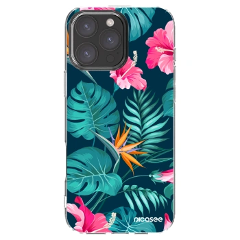 Picasee Apple iPhone 16 Pro Max Hülle - Transparentes Silikon - Pink Monstera