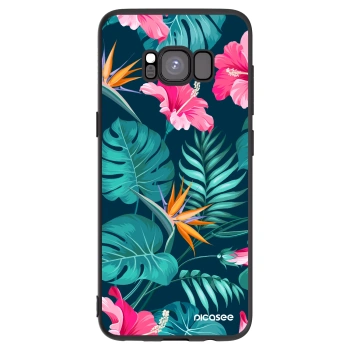 Picasee Samsung Galaxy S8 G950F Hülle - Schwarzes Silikon - Pink Monstera