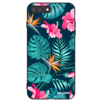 Picasee Apple iPhone 8 Plus Hülle - Schwarzes Silikon - Pink Monstera