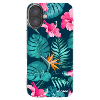Picasee Apple iPhone 16 Plus Hülle - Transparentes Silikon - Pink Monstera
