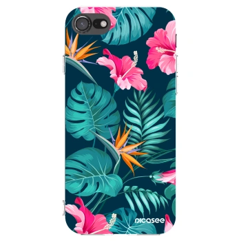 Picasee Apple iPhone 7 Hülle - Transparentes Silikon - Pink Monstera