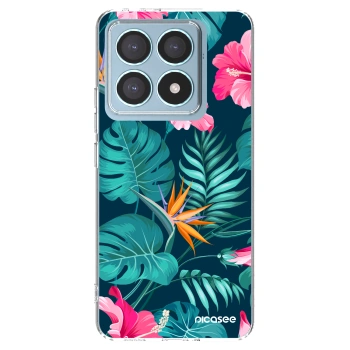 Picasee Xiaomi 14T Pro Hülle - Transparentes Silikon - Pink Monstera