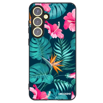 Picasee Samsung Galaxy S24 FE S721B Hülle - Schwarzes Silikon - Pink Monstera
