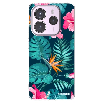 Picasee Xiaomi Redmi Note 14 5G Hülle - Transparentes Silikon - Pink Monstera