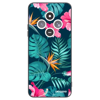 Picasee Xiaomi Redmi 14C Hülle - Schwarzes Silikon - Pink Monstera