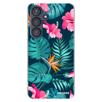 Picasee Samsung Galaxy S25 5G Hülle - Transparentes Silikon - Pink Monstera