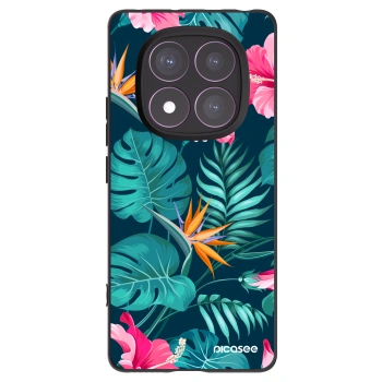 Picasee Xiaomi Redmi Note 14 Pro 4G Hülle - Schwarzes Silikon - Pink Monstera