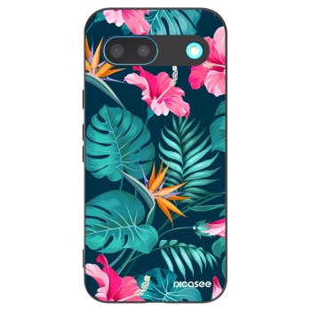 Picasee Google Pixel 8 Hülle - Schwarzes Silikon - Pink Monstera