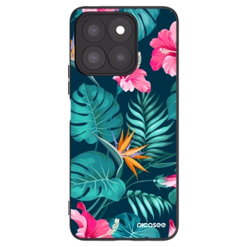 Picasee Honor X8c Hülle - Schwarzes Silikon - Pink Monstera