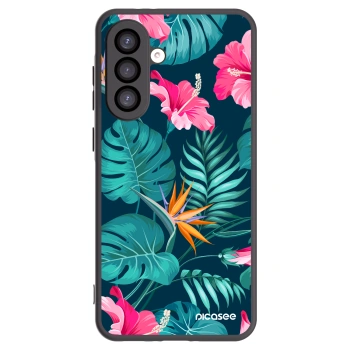 Picasee Samsung Galaxy A26 5G A266B Hülle - Schwarzes Silikon - Pink Monstera