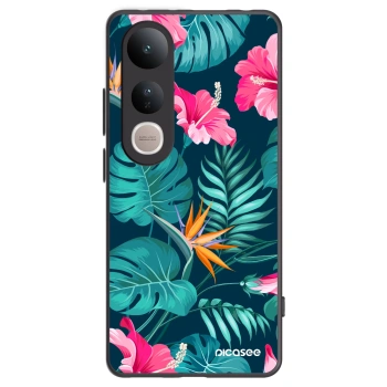 Picasee Vivo V50 Lite 5G Hülle - Schwarzes Silikon - Pink Monstera