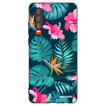 Picasee Huawei P30 Hülle - Schwarzes Silikon - Pink Monstera