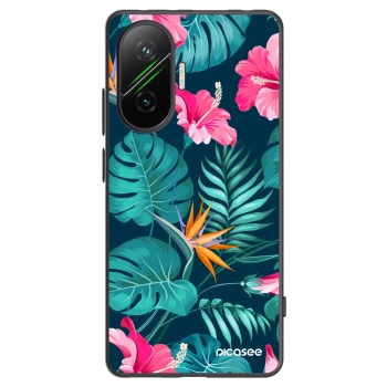 Picasee Xiaomi Poco F7 Pro 5G Hülle - Schwarzes Silikon - Pink Monstera
