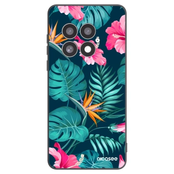 Picasee OnePlus 13 5G Hülle - Schwarzes Silikon - Pink Monstera