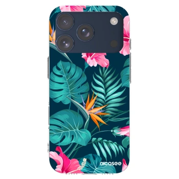 Picasee Apple iPhone 17 Pro Hülle - Transparentes Silikon - Pink Monstera