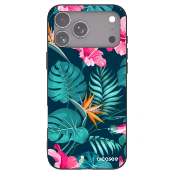 Picasee Apple iPhone 17 Pro Max Hülle - Schwarzes Silikon - Pink Monstera